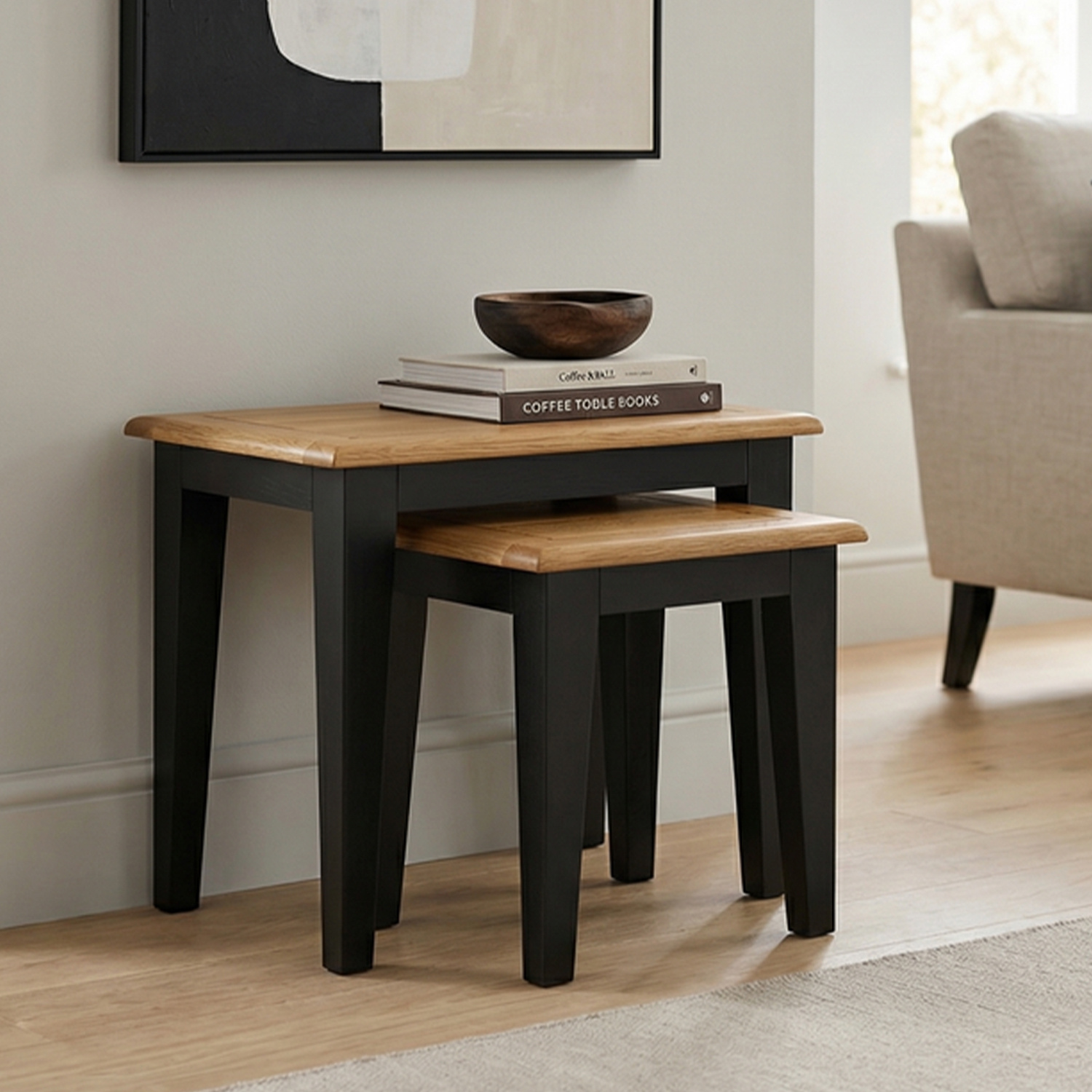Charlton Oak and Black Painted Nest Of Tables