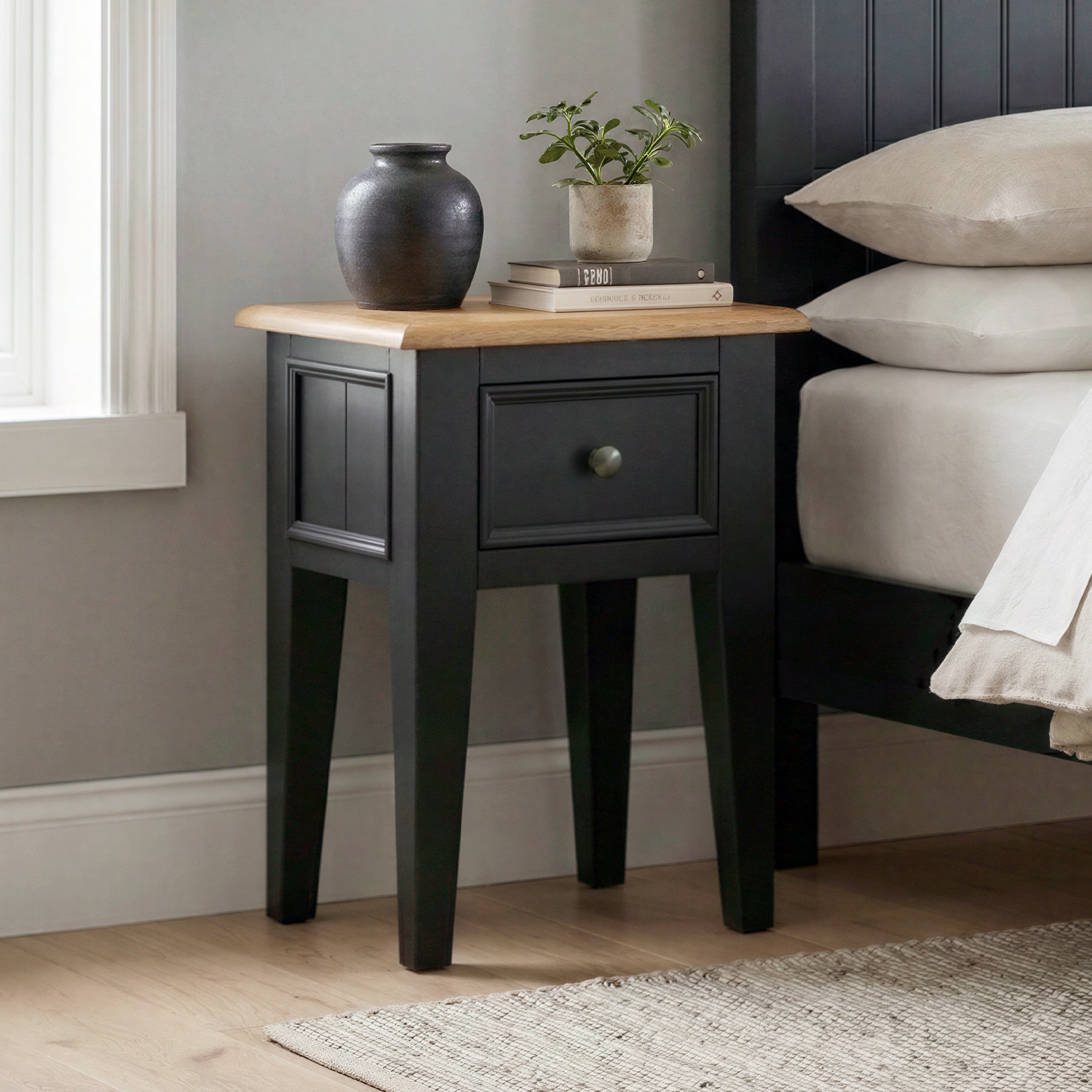 Charlton Oak and Black Painted Bedside Table