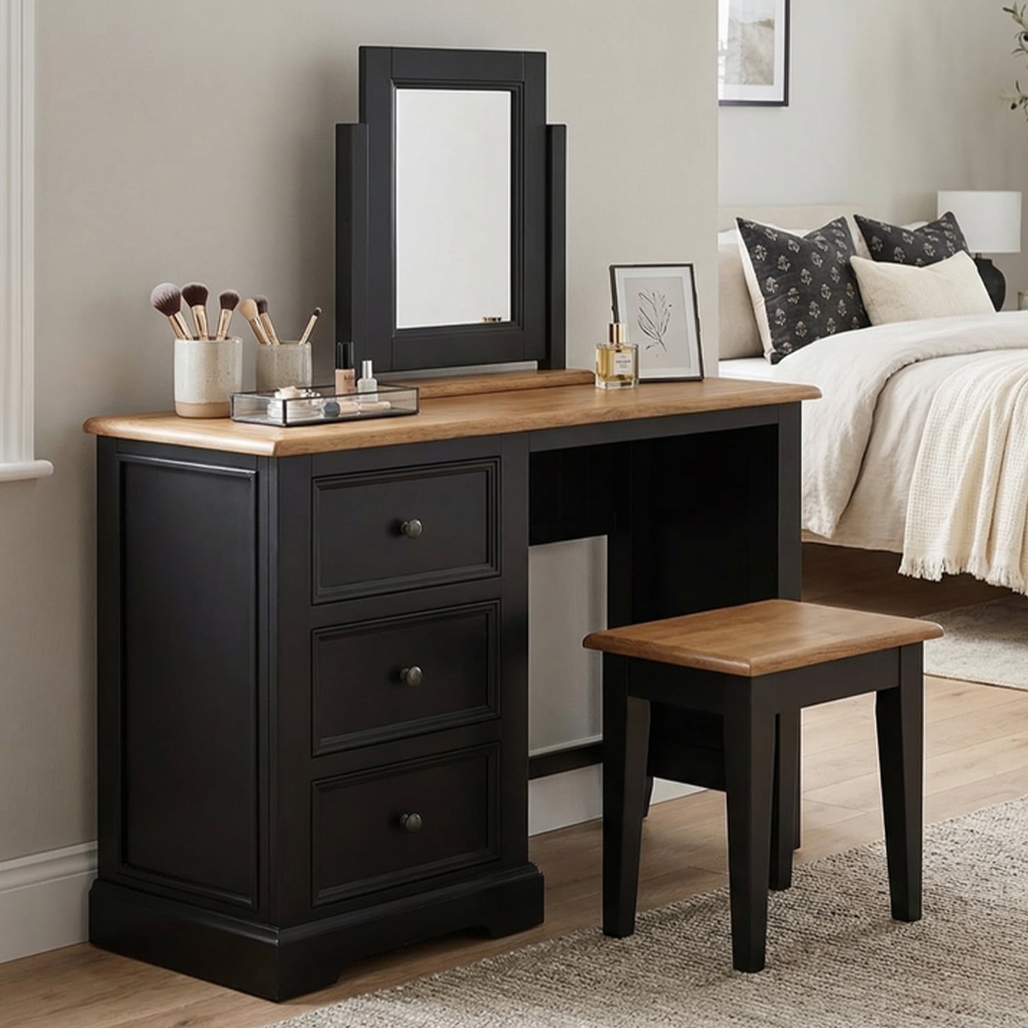 Charlton Oak and Black Painted Dressing Table Set
