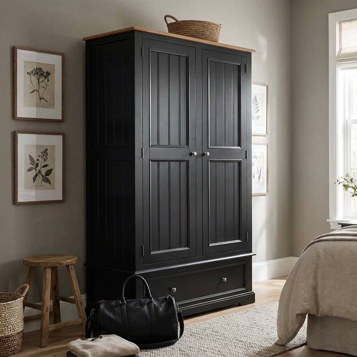 Charlton Oak And Black Painted Double Wardrobe