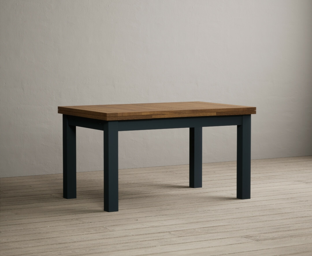 Extending Buxton 140cm Oak And Dark Blue Painted Dining Table