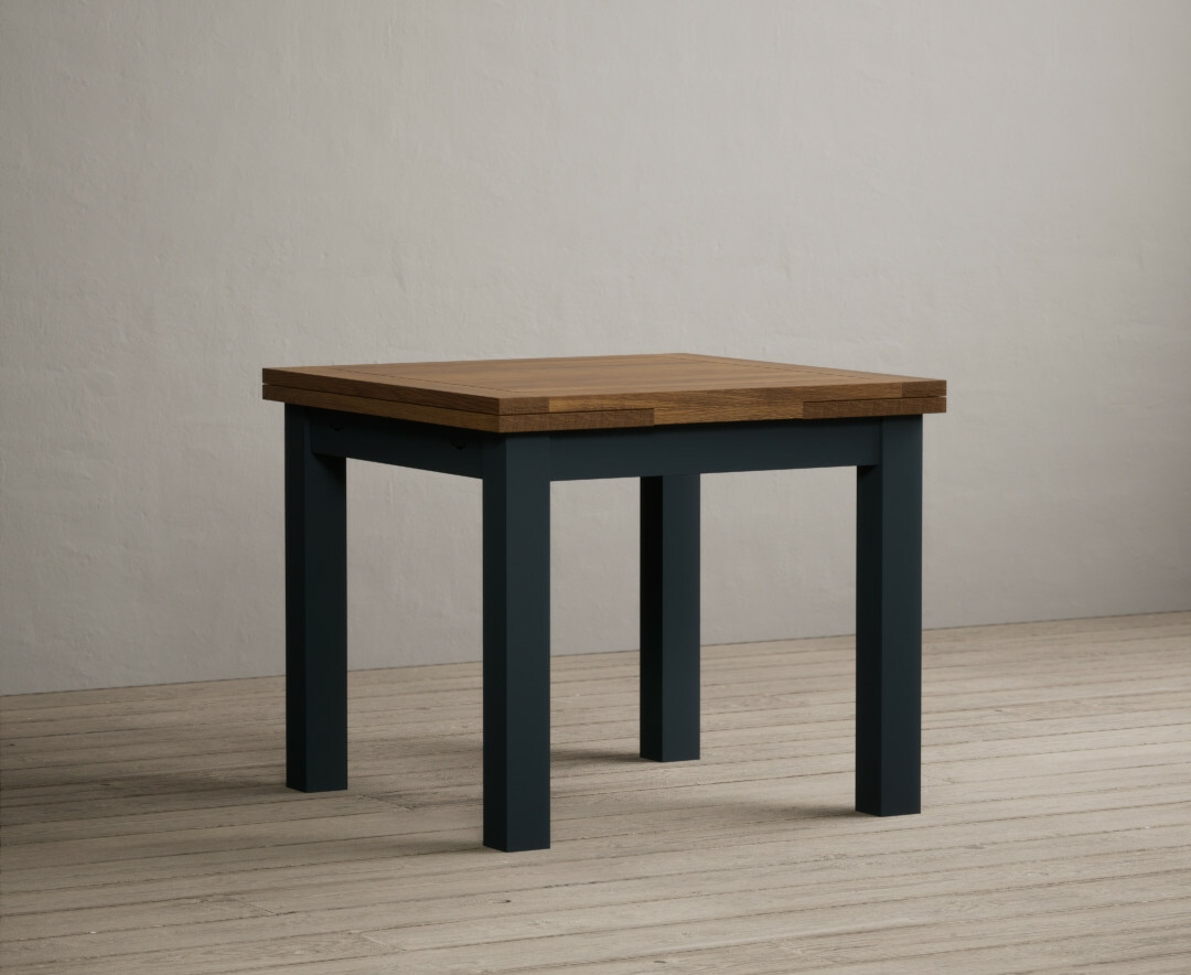 Extending Buxton 90cm Oak And Dark Blue Painted Dining Table