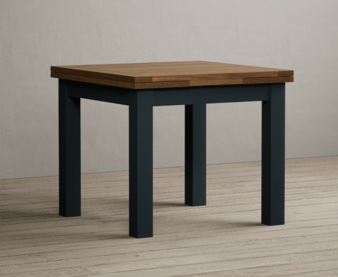 Extending Buxton 90cm Oak and Dark Blue Painted Dining Table