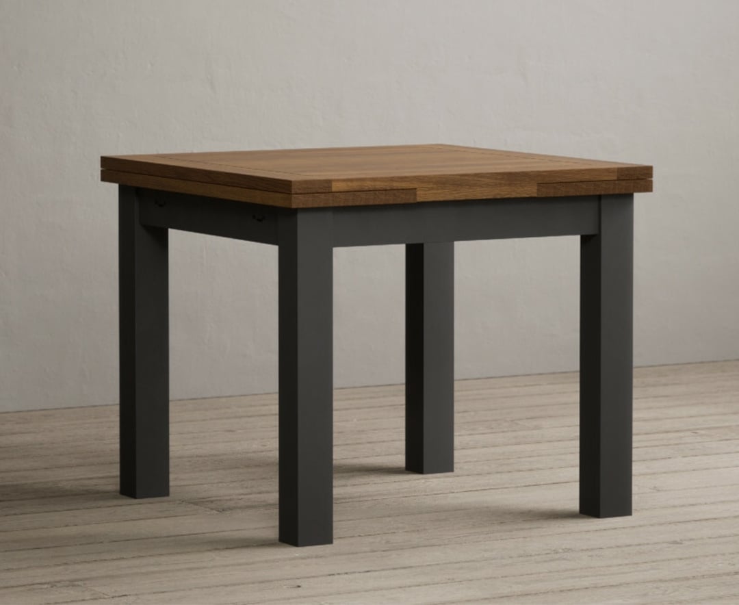 Extending Buxton 90cm Oak and Charcoal Grey Painted Dining Table