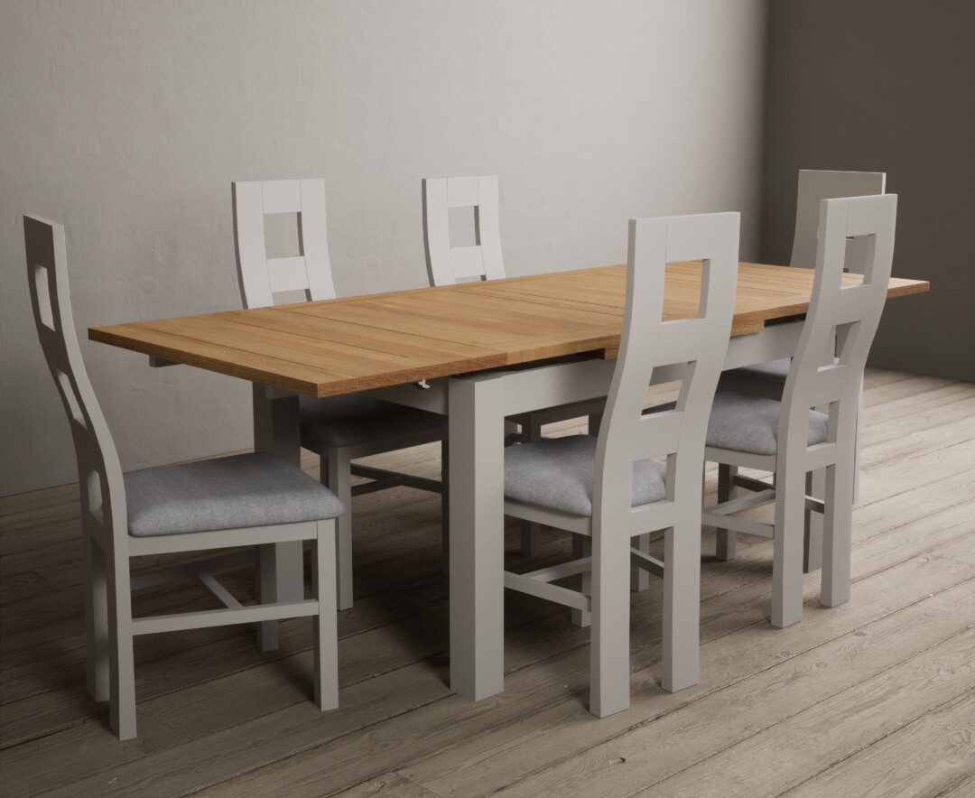 Extending Buxton 140cm Oak And Soft White Painted Dining Table With 6 Oak Painted Chairs