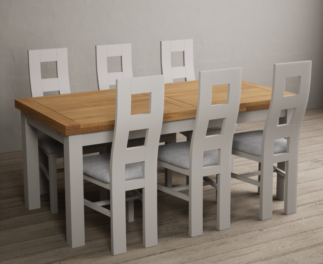 Extending Buxton 180cm Oak And Soft White Painted Dining Table With 8 Linen Painted Chairs