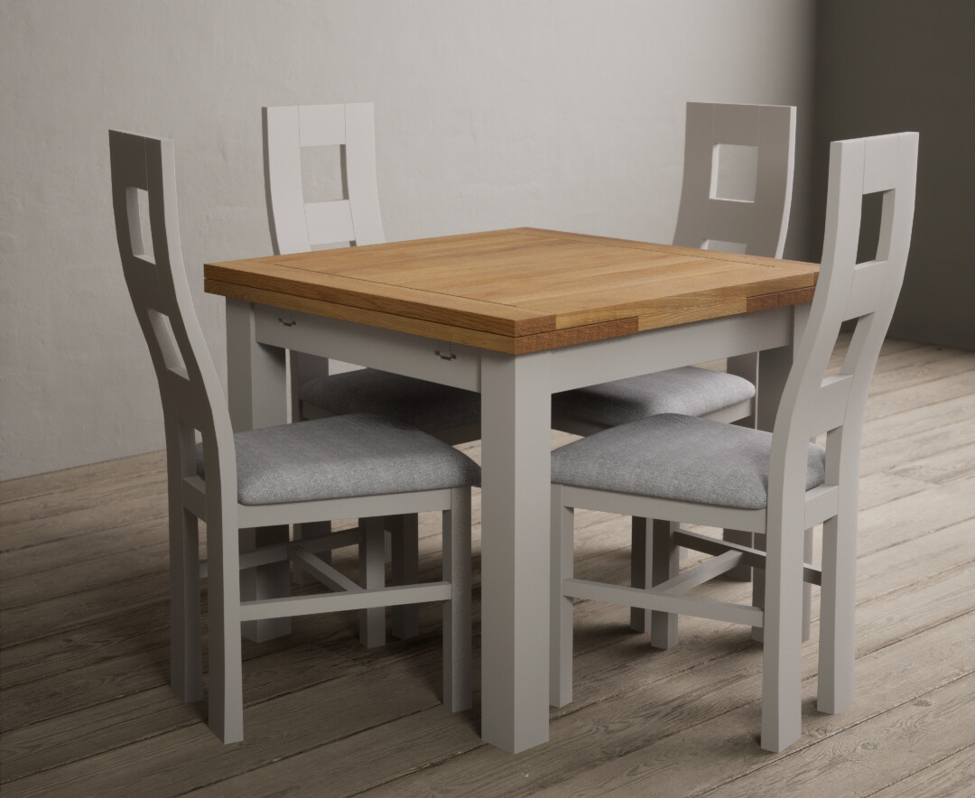 Extending Buxton 90cm Oak And Soft White Painted Dining Table With 6 Brown Painted Chairs