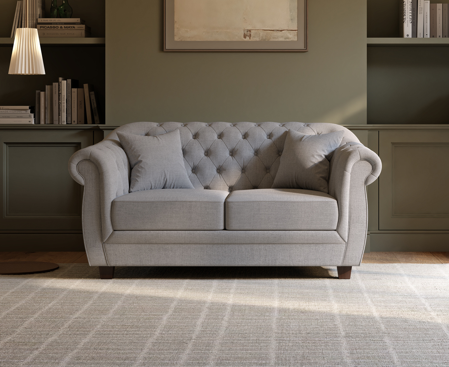 Eva Chesterfield Grey Linen Fabric 2 Seater Sofa