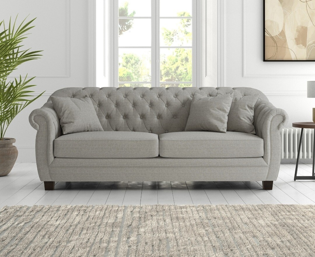 Eva Chesterfield Grey Linen Fabric 3 Seater Sofa