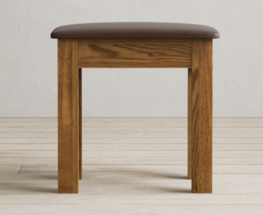 Harrogate Rustic Solid Oak And Leather Dressing Table Stool