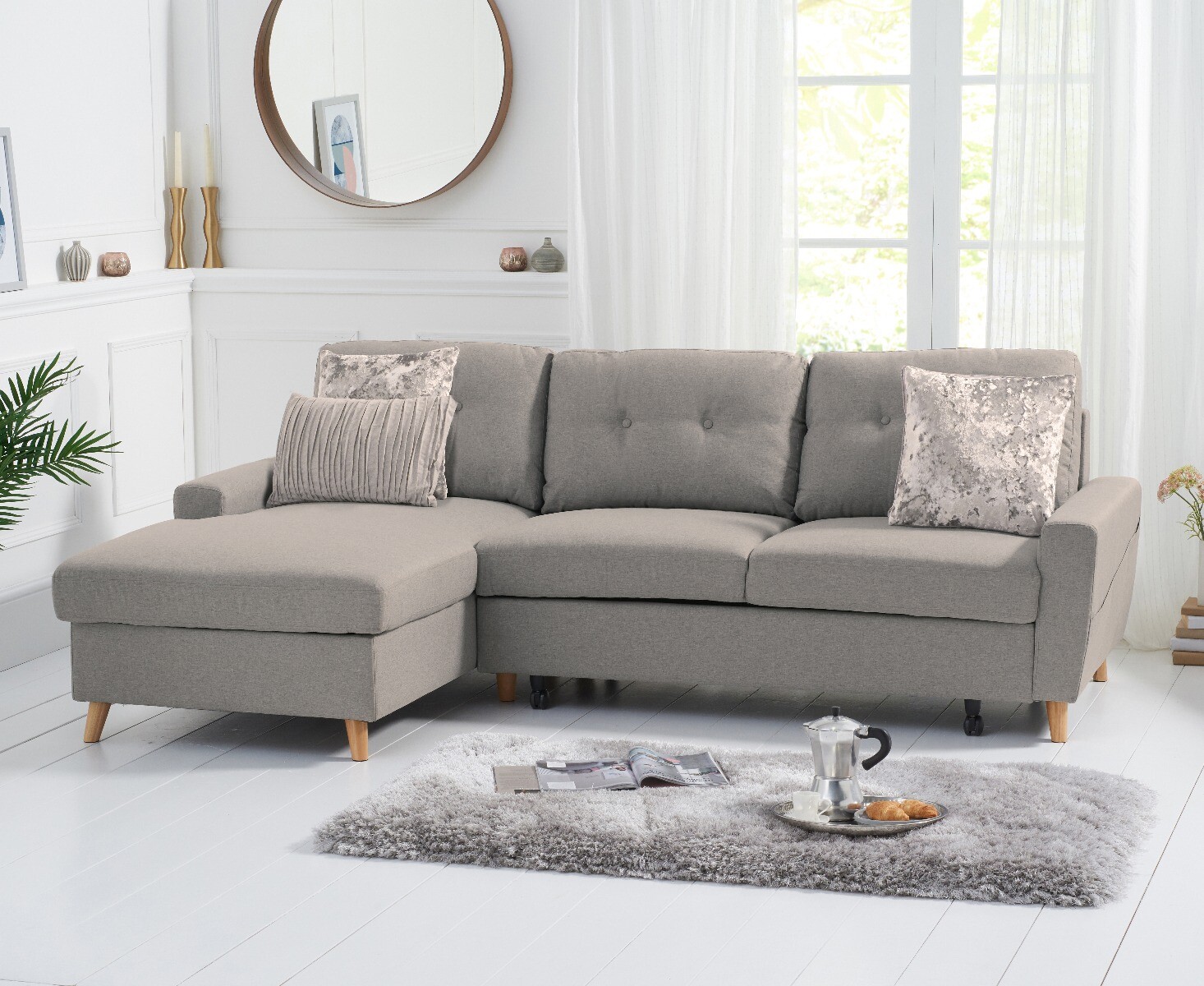 Florence Left Facing Chaise Sofa Bed in Grey Linen thumbnail