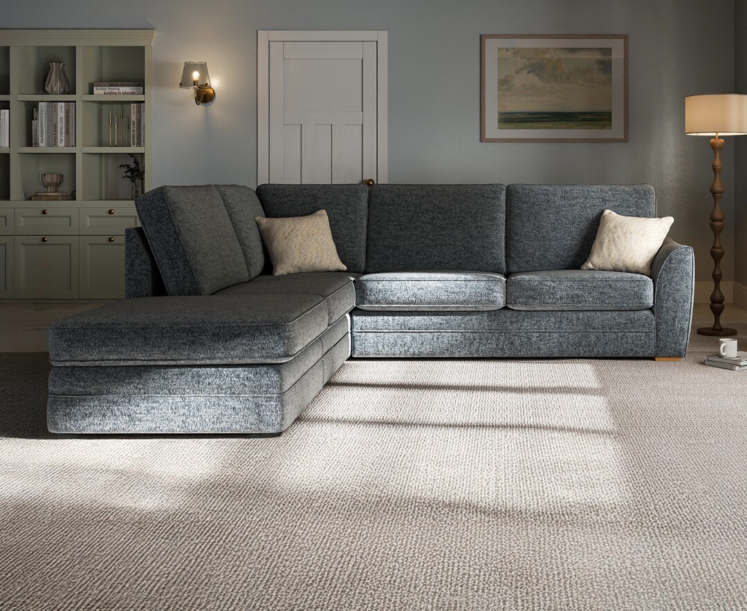 Bella Denim Blue Fabric Large Left Hand Facing Chaise Corner Sofa