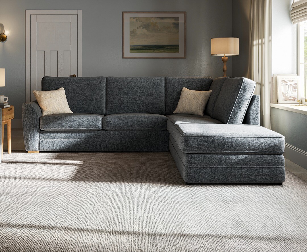 Bella Denim Blue Fabric Large Right Hand Facing Chaise Corner Sofa