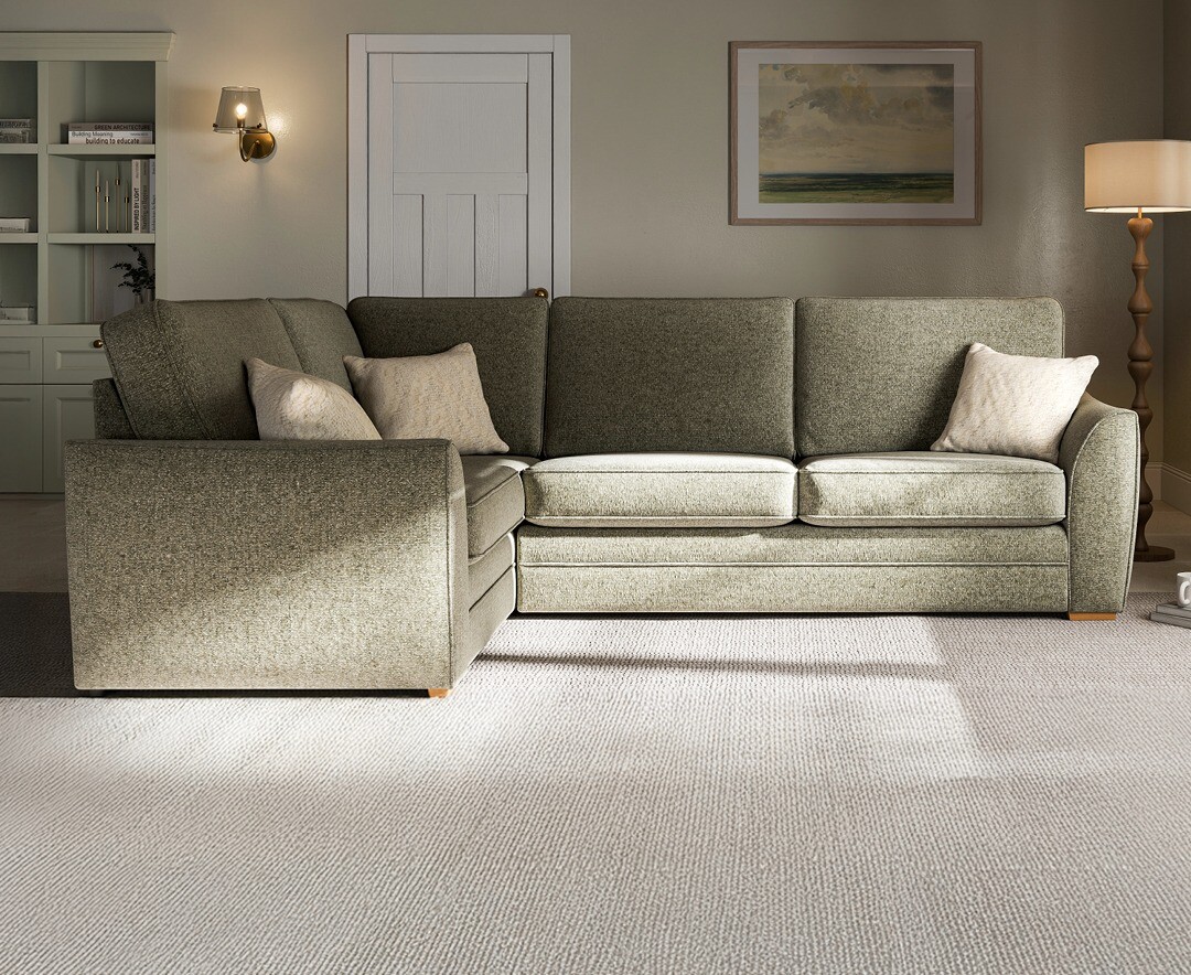 Bella Olive Fabric Large Left Hand Facing Corner Sofa