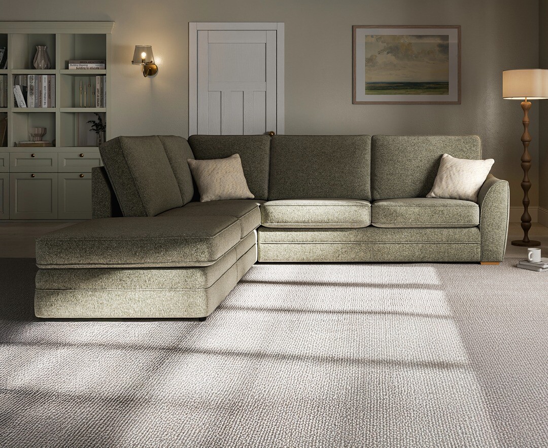 Bella Olive Fabric Large Left Hand Facing Chaise Corner Sofa