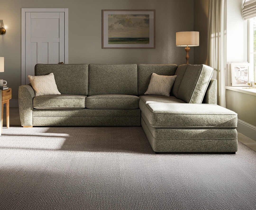 Bella Olive Fabric Large Right Hand Facing Chaise Corner Sofa
