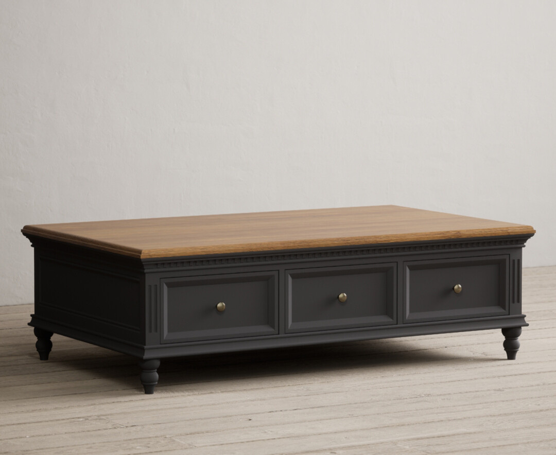 Francis Oak and Charcoal Grey Painted 6 Drawer Extra Large Coffee Table