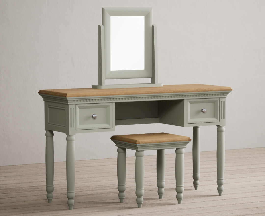 sage green dressing table Dressing Table with Full Length Mirror, Green Finish, Storage Cabinet with Drawers and Shelves, Gold Handles : Amazon.in: Home & Kitchen