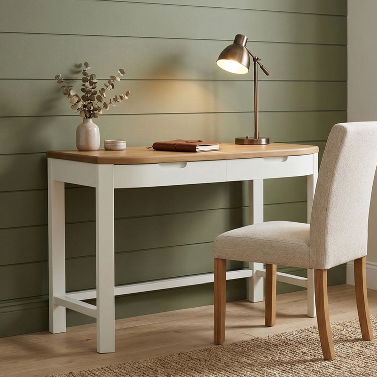 Bradwell Oak and Signal White Painted Compact Desk