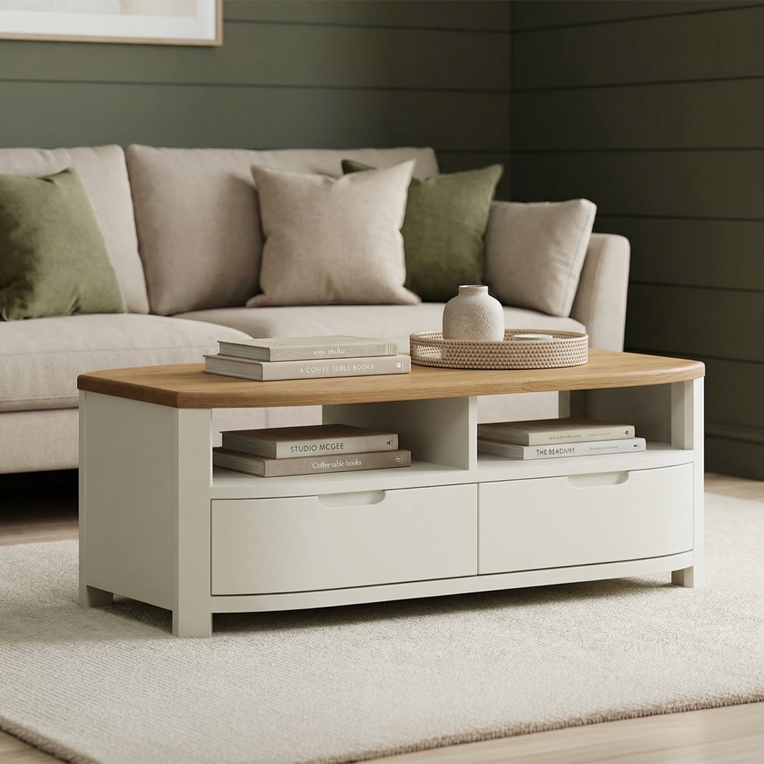 Bradwell Oak and Signal White Painted 4 Drawer Coffee Table