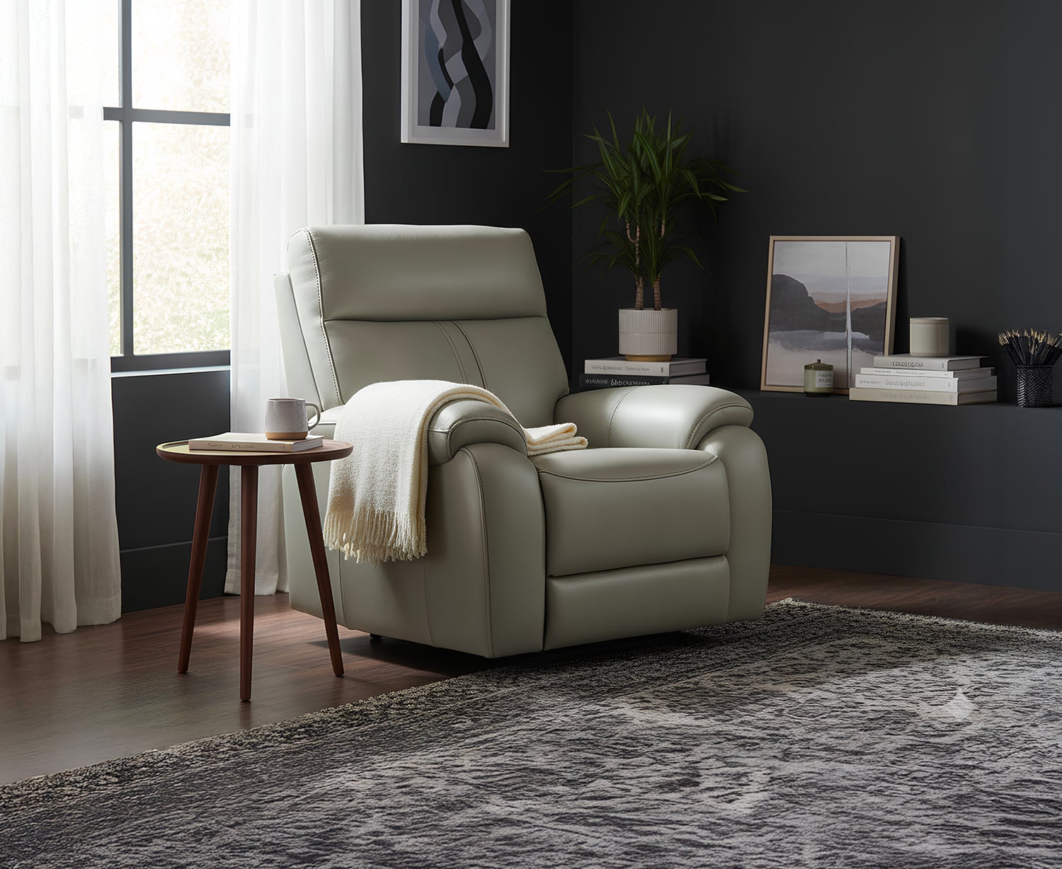 Cooper Light Grey Leather Recliner Armchair