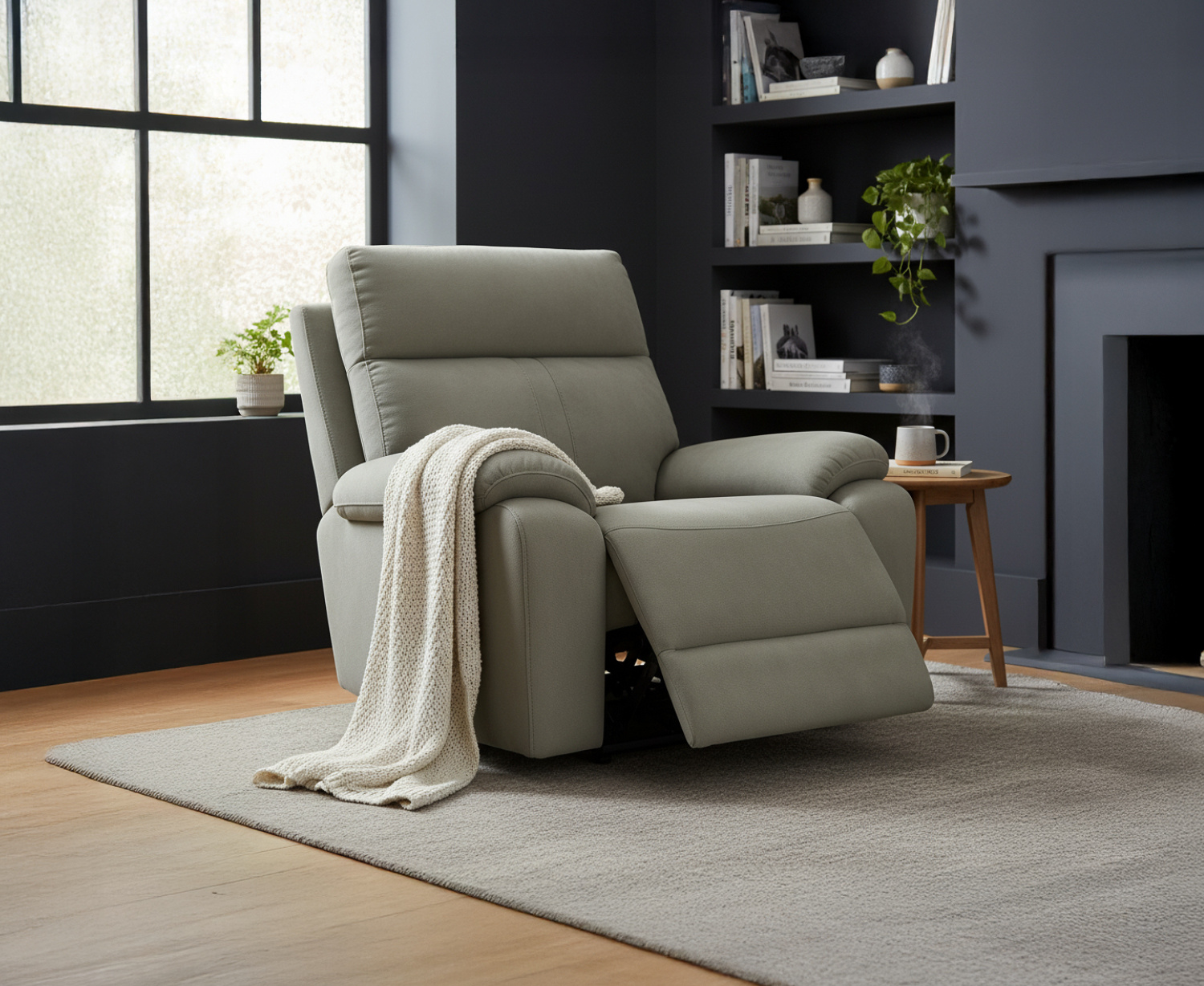 Cooper Taupe Grey Fabric Recliner Armchair