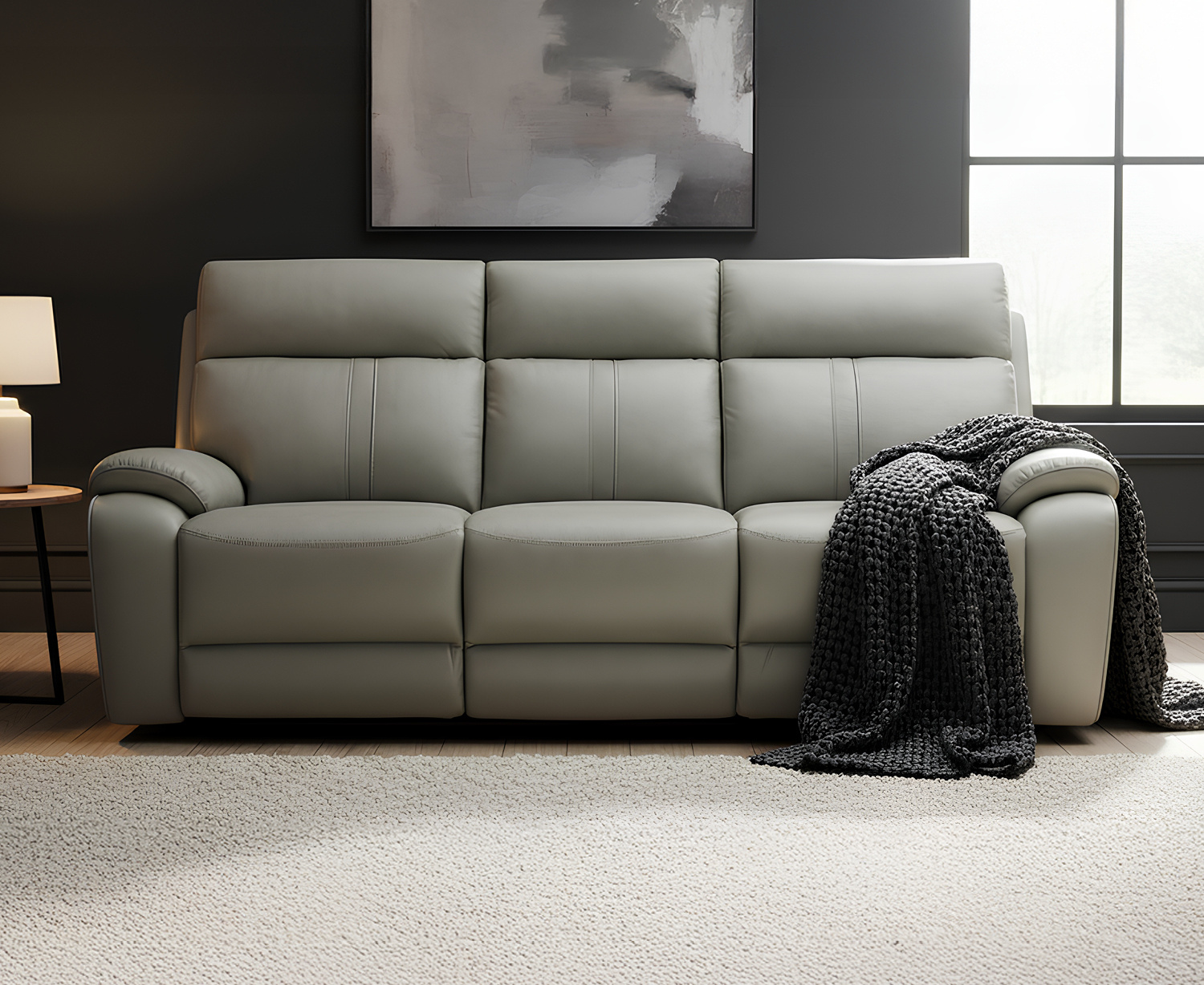 Cooper Light Grey Leather 3 Seater Recliner Sofa