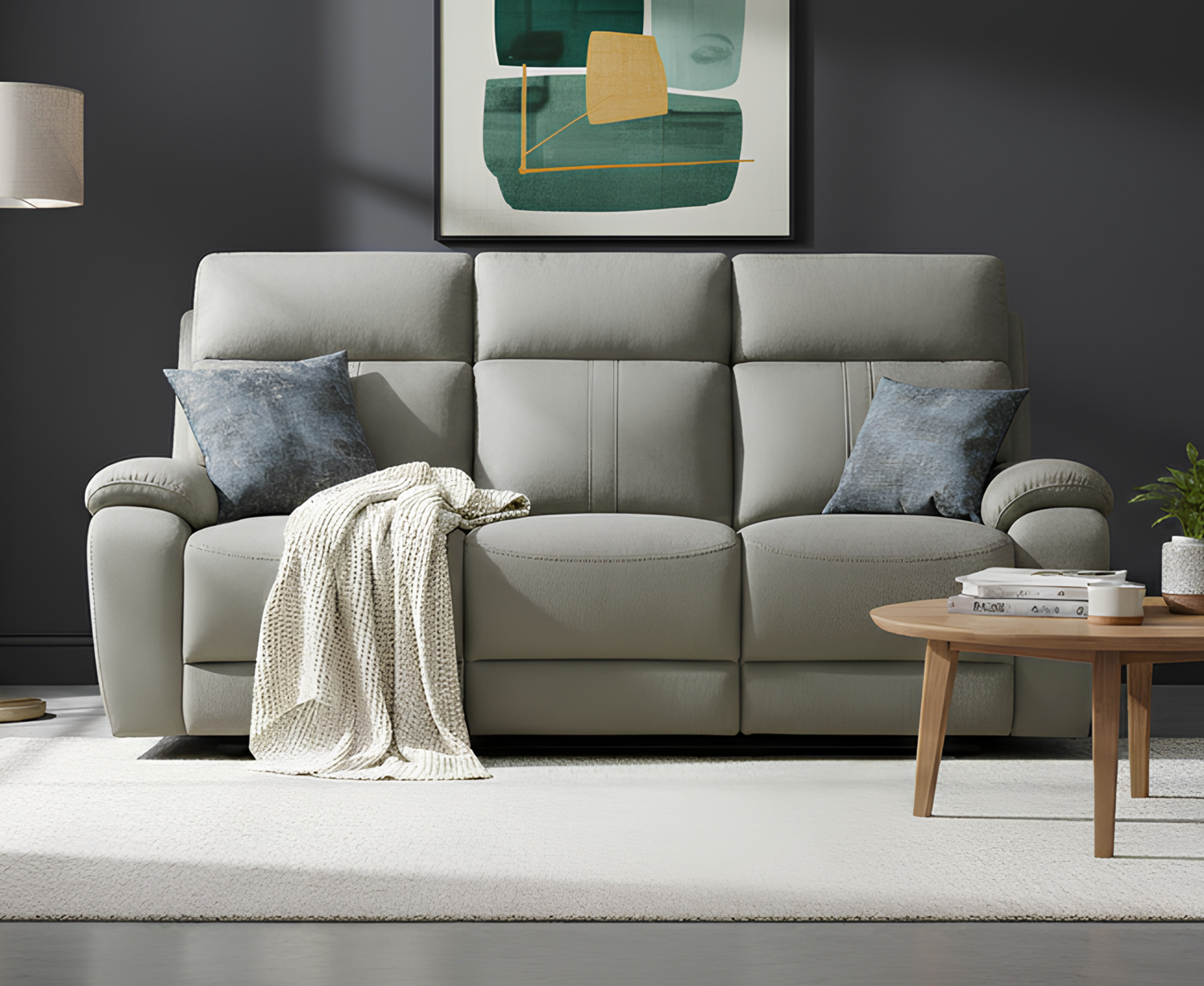 Cooper Taupe Grey Fabric 3 Seater Recliner Sofa