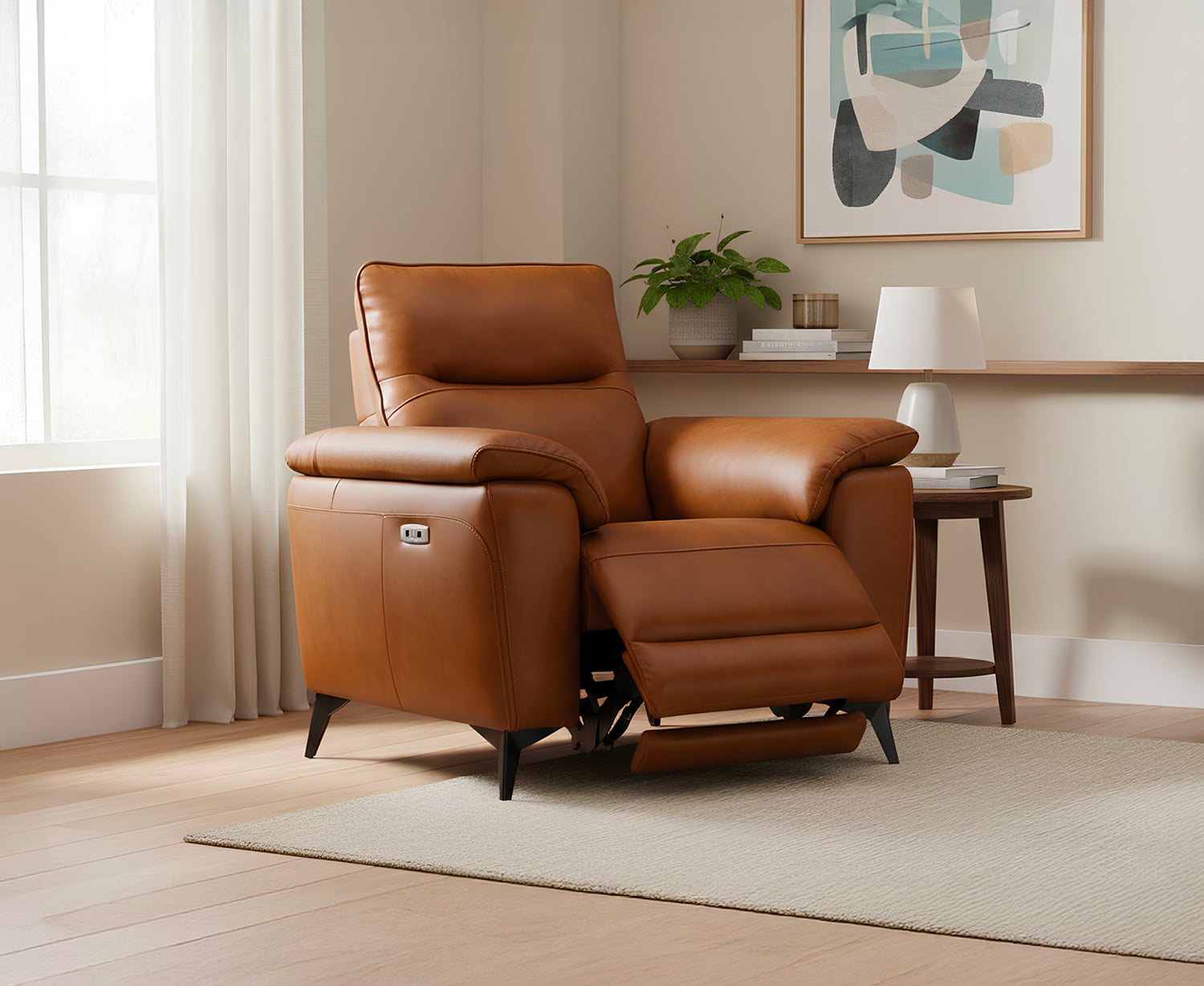 Sinclair Cognac Leather Recliner Armchair