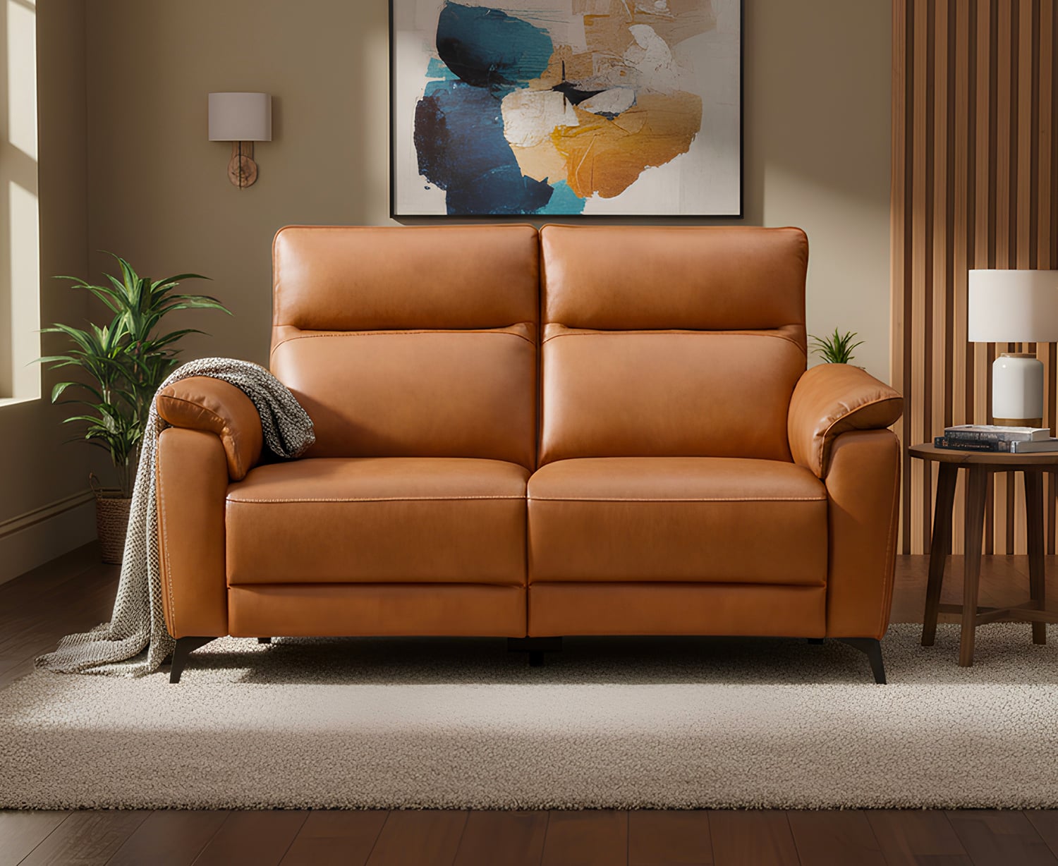 Sinclair Cognac Leather 2 Seater Recliner Sofa