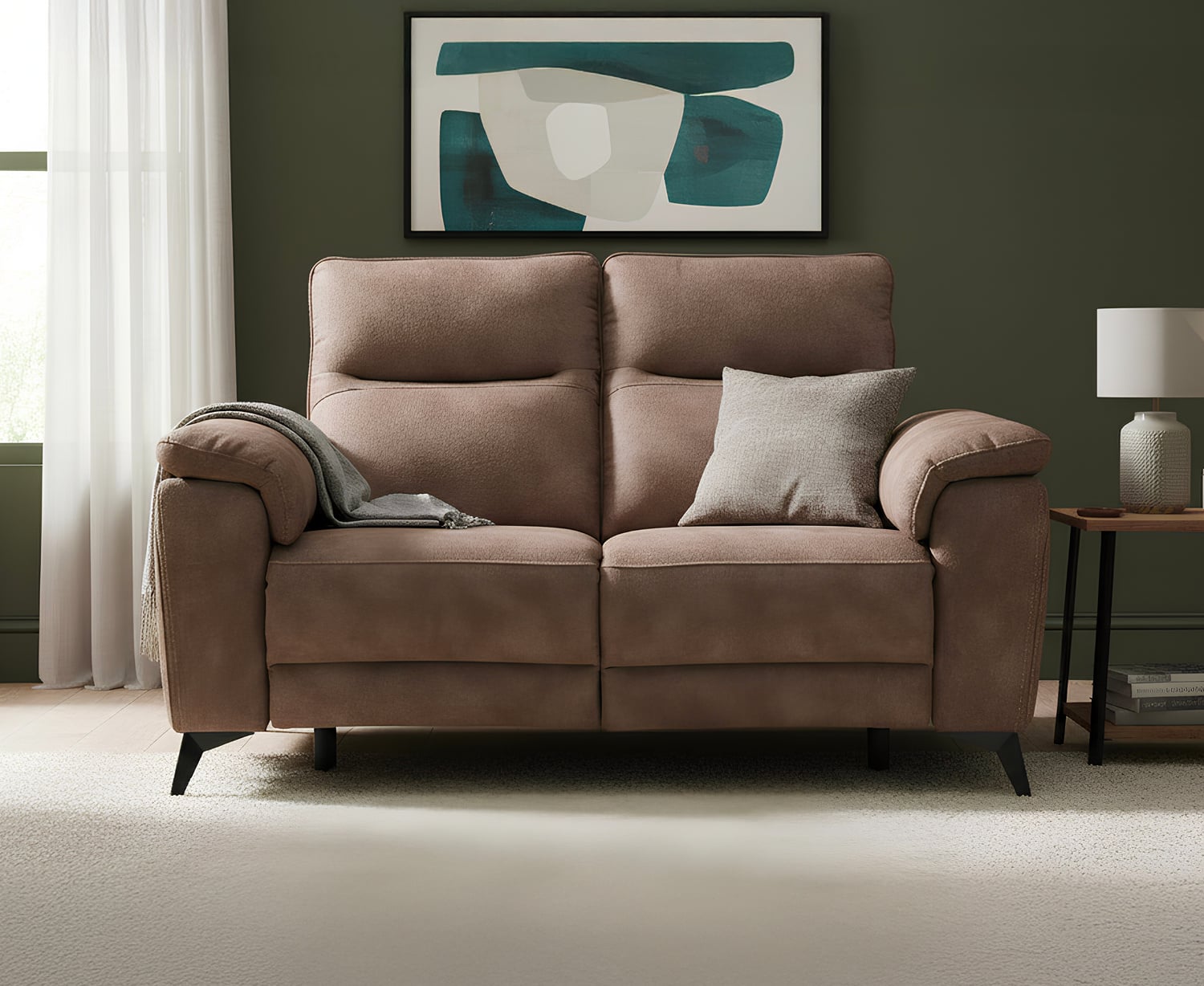 Sinclair Earth Brown Fabric 2 Seater Recliner Sofa