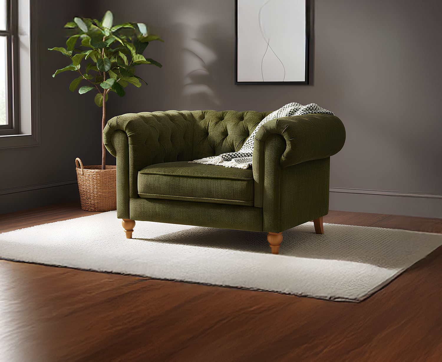 Jameson Olive Green Fabric Armchair
