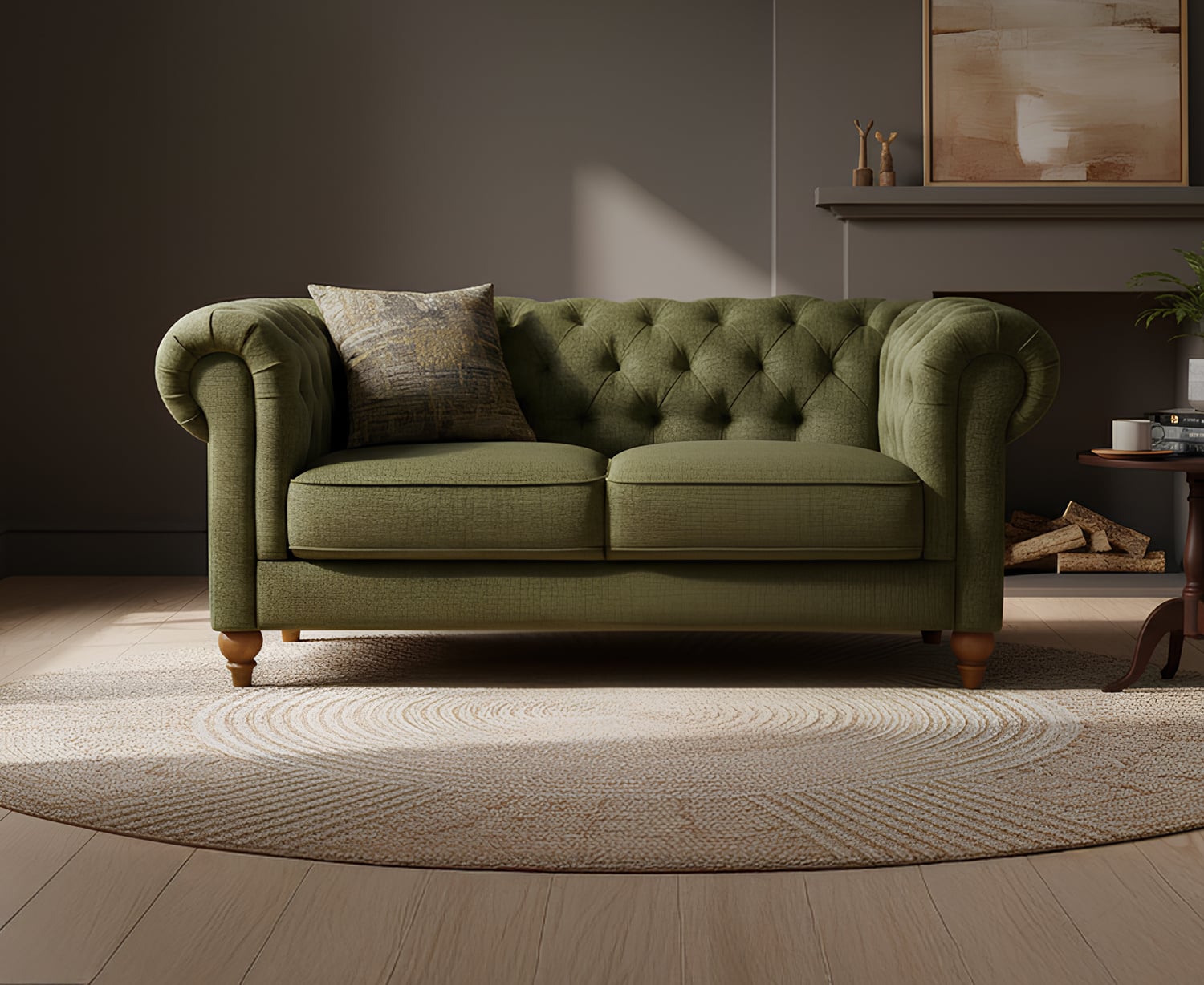 Jameson Olive Green Fabric 2 Seater Sofa