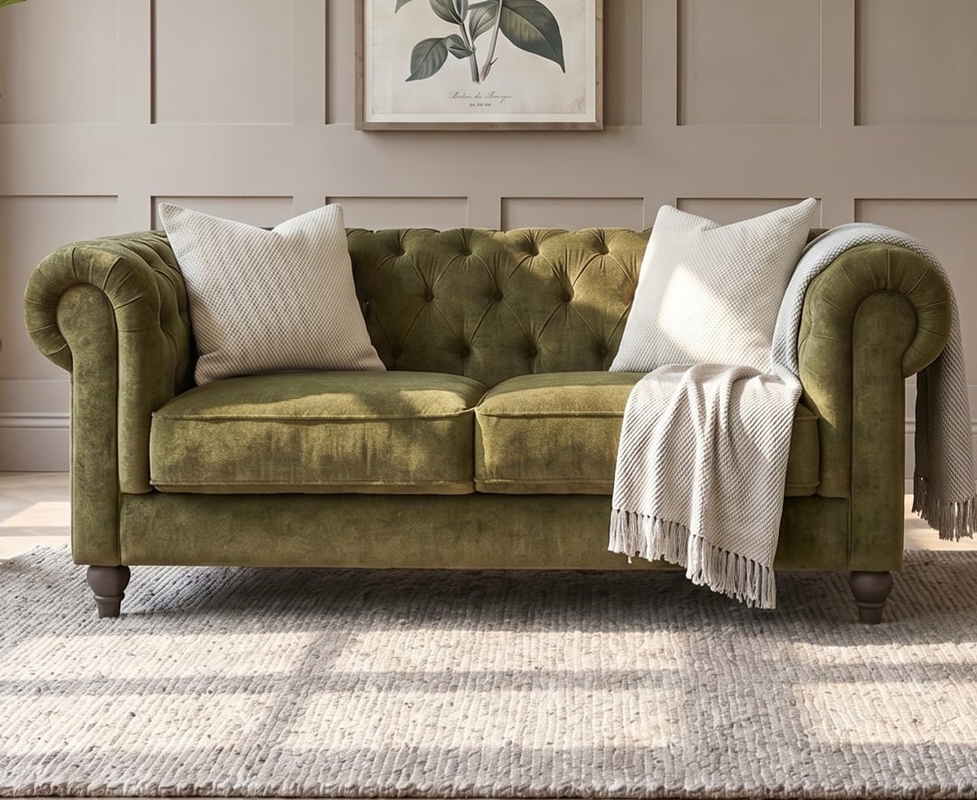 Jameson Olive Green Fabric 2 Seater Sofa