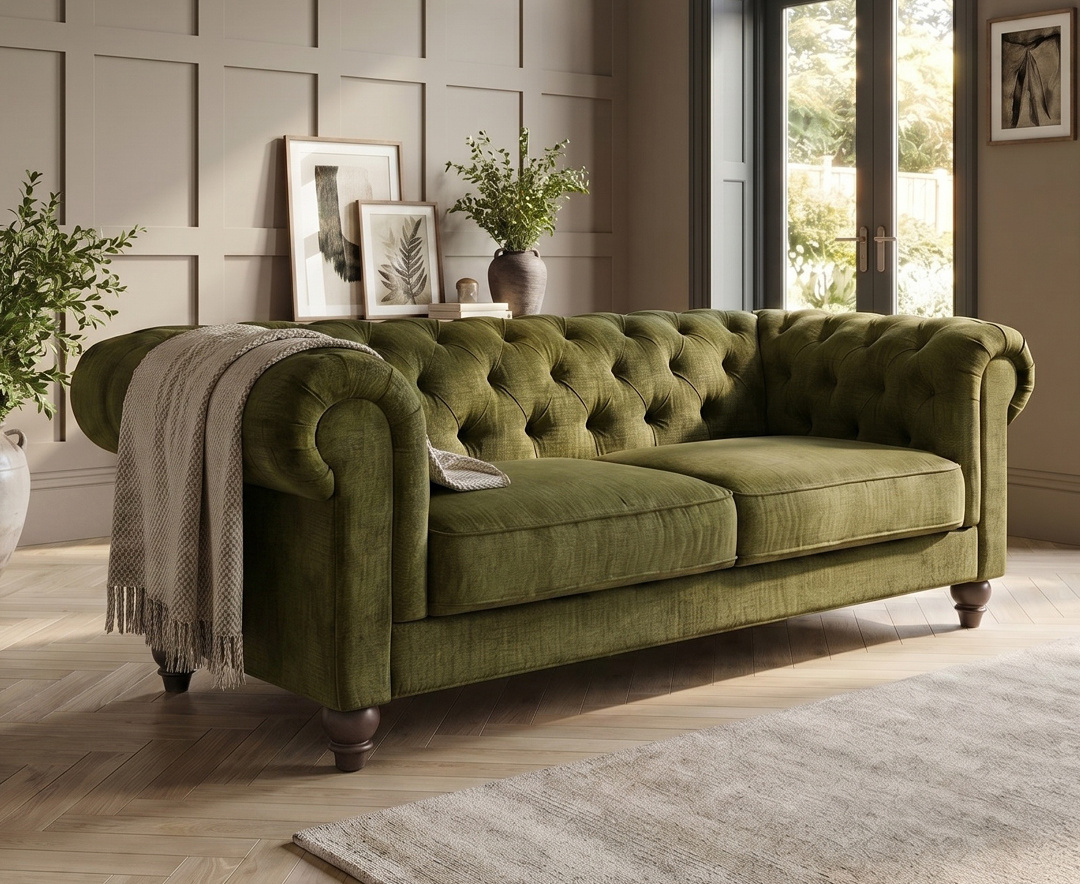 Jameson Olive Green Fabric 3 Seater Sofa