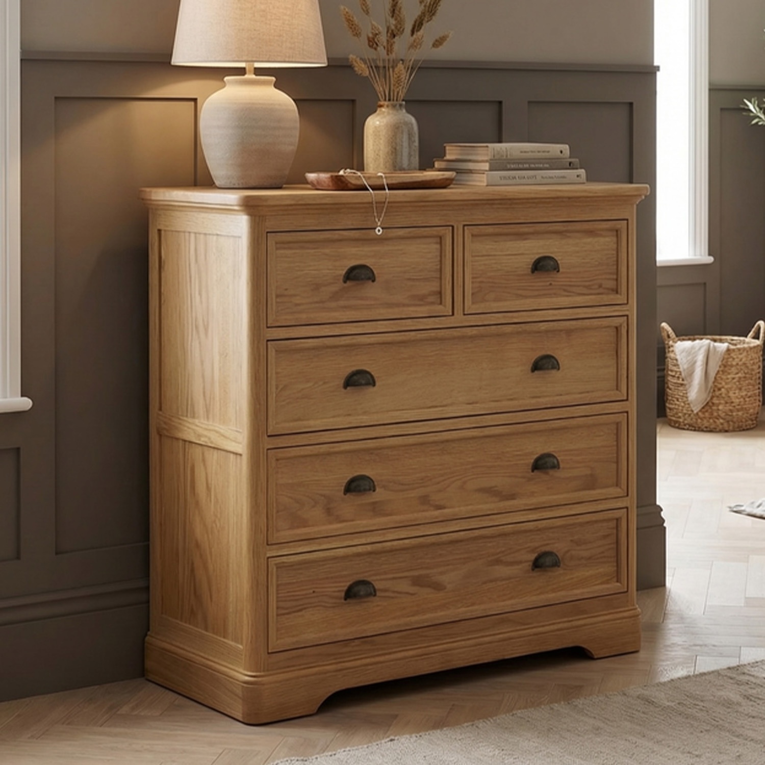 Cambridge Solid Oak 2 Over 3 Chest Of Drawers