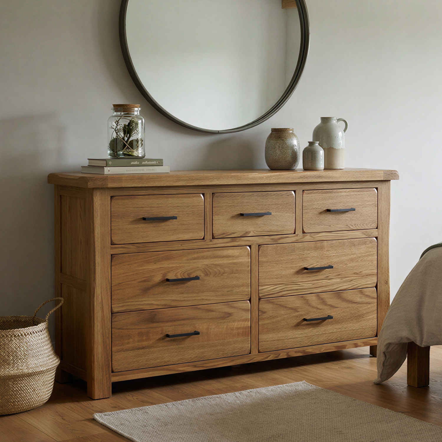 Rustic Solid Oak Wide Chest of Drawers | 7 Dovetail Drawers
