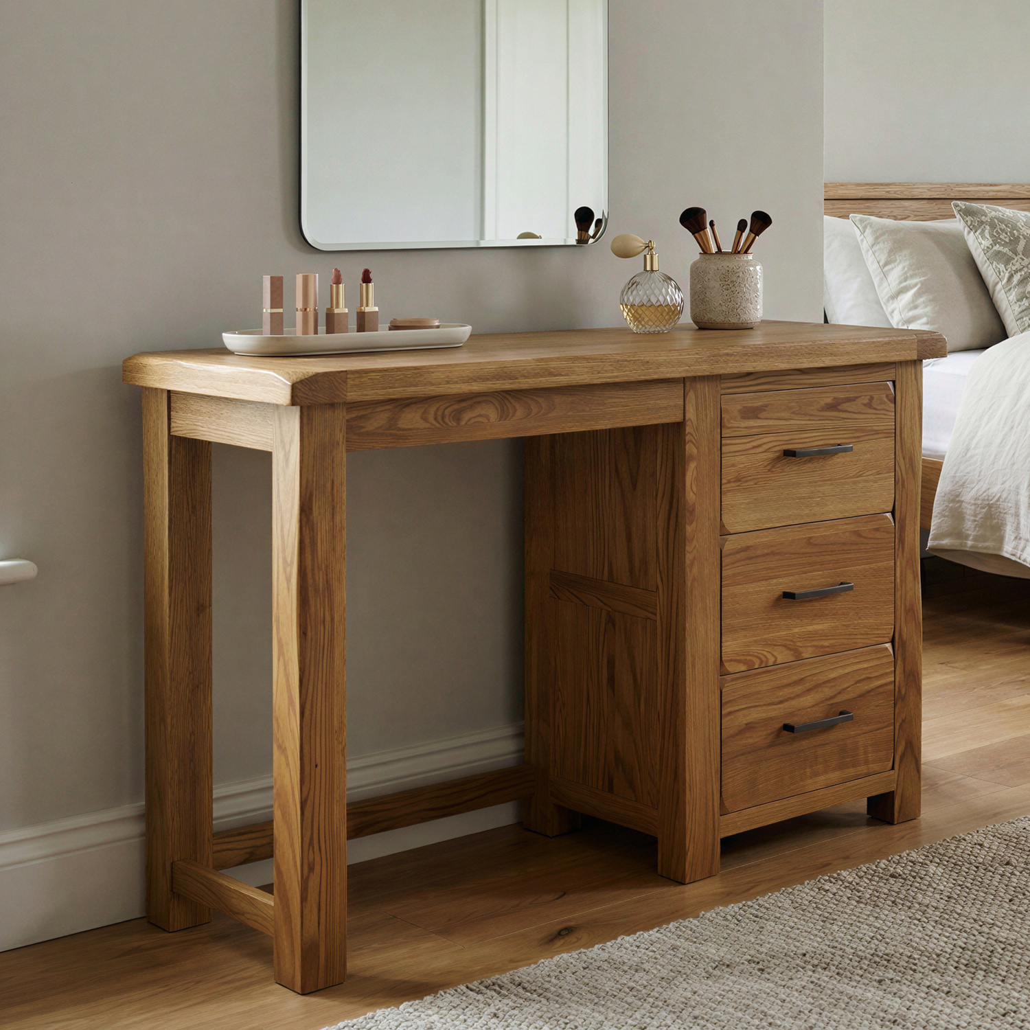 Rustic Solid Oak 3 Drawer Dressing Table | Dovetail Drawers