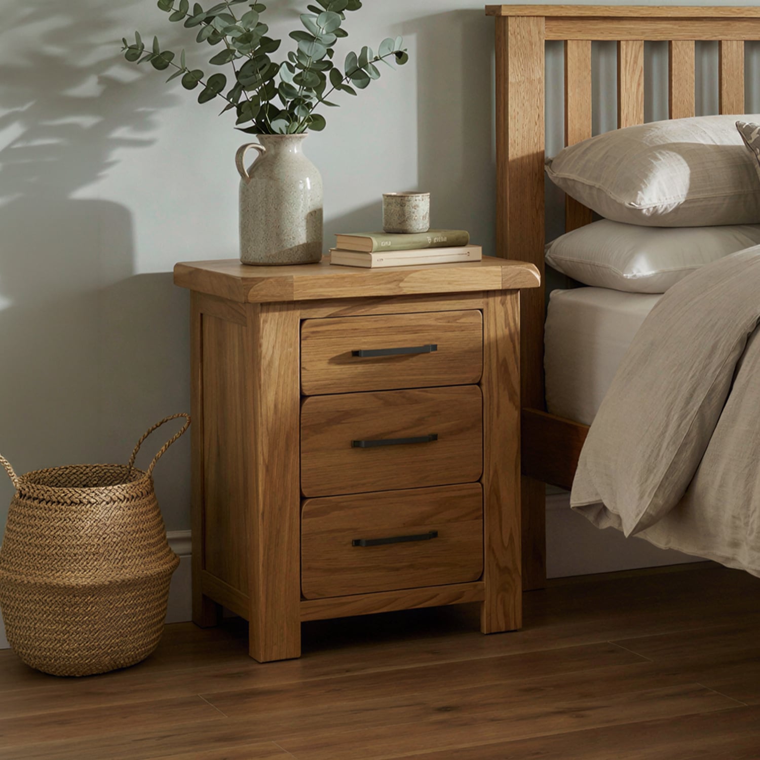 Rustic Solid Oak 3 Drawer Bedside Table | Dovetail Drawers