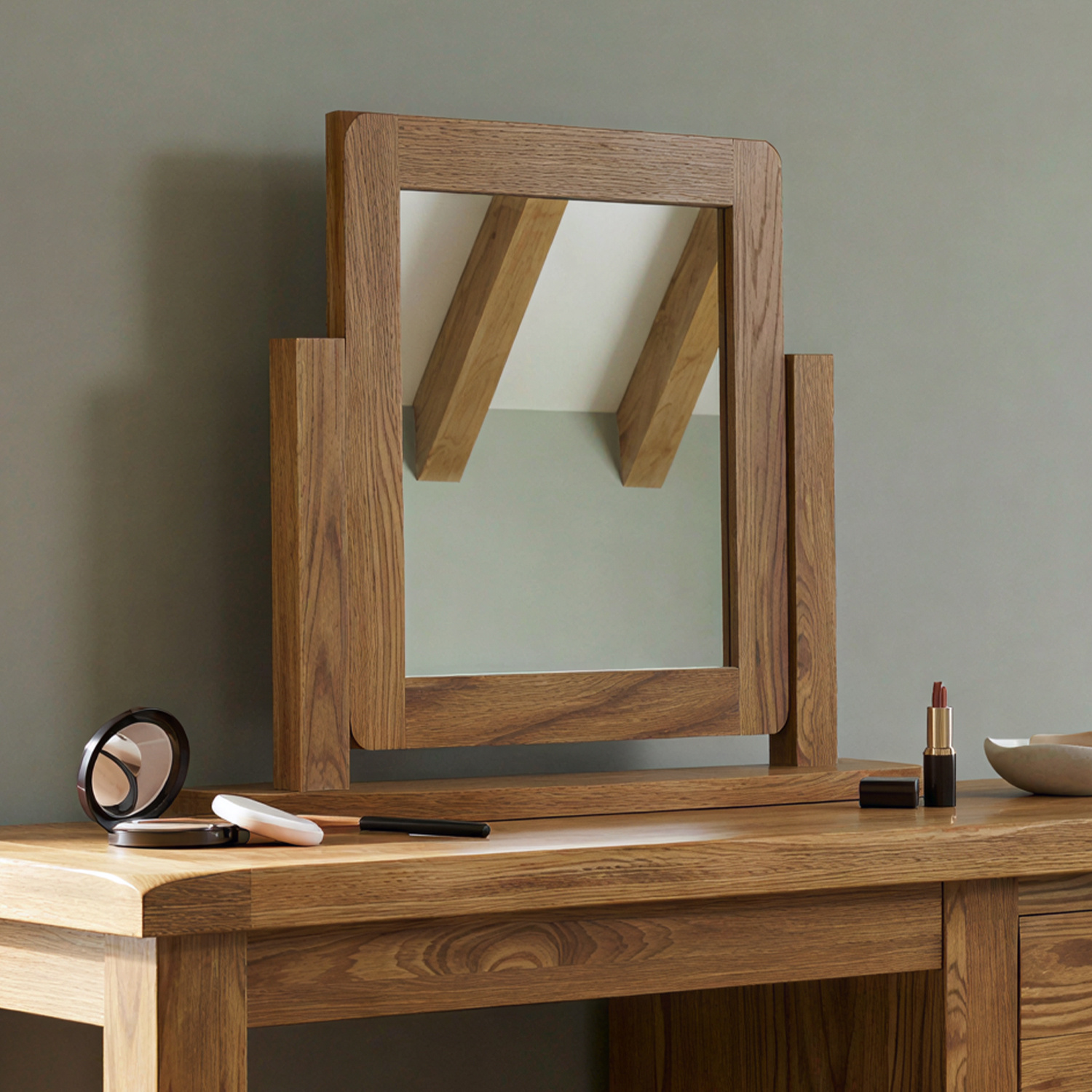 Rustic Solid Oak Swivel Vanity Mirror | Dressing Table Mirror