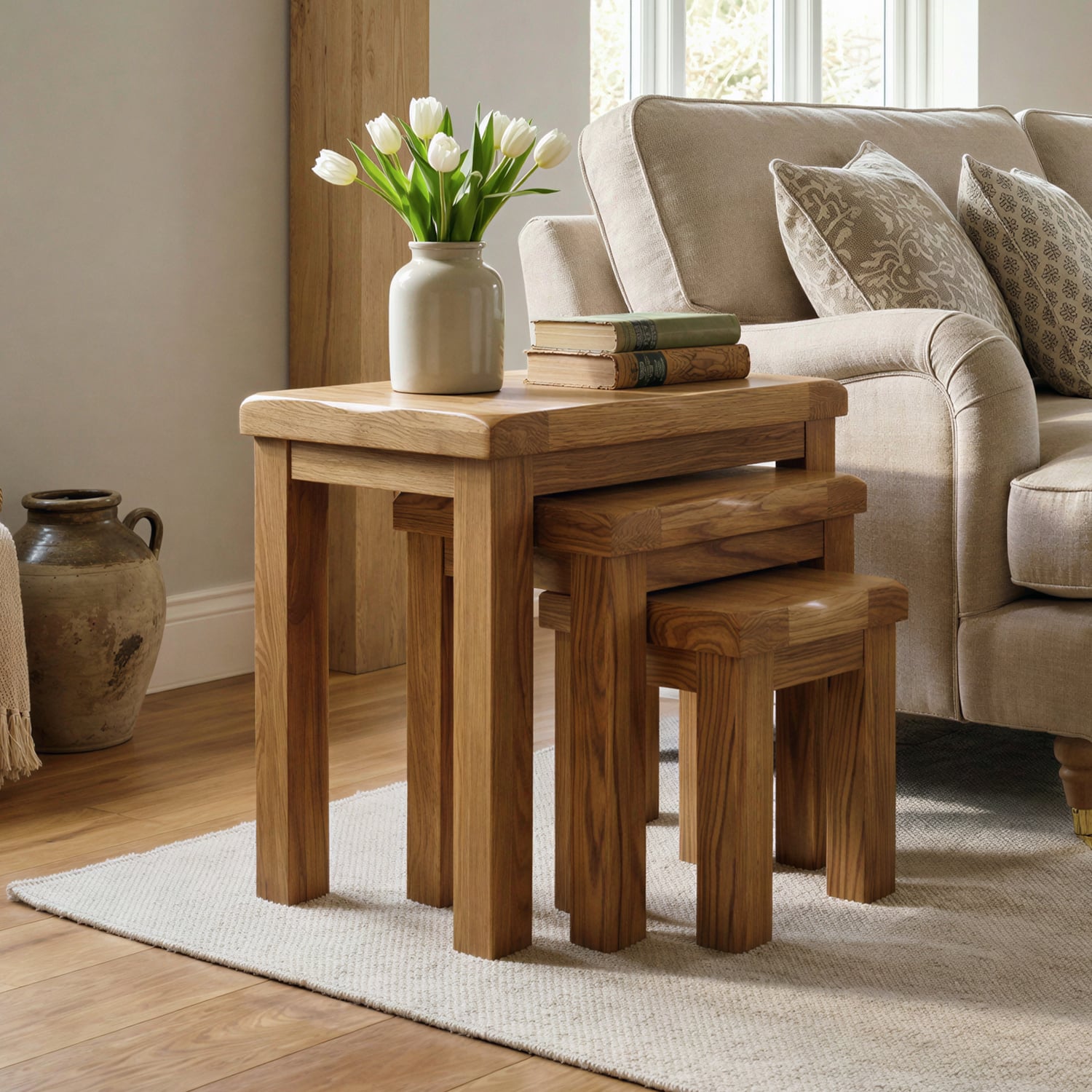 Rustic Solid Oak Nest of Tables | Set of 3