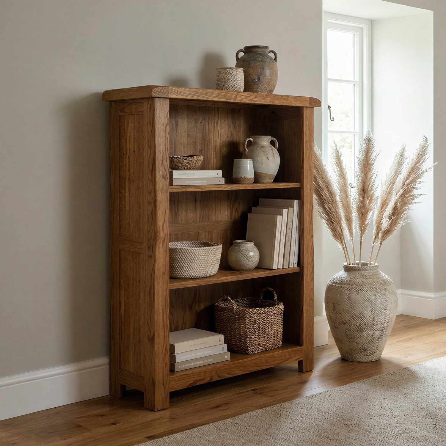 Rustic Solid Oak Small Bookcase | 3 Adjustable Shelves