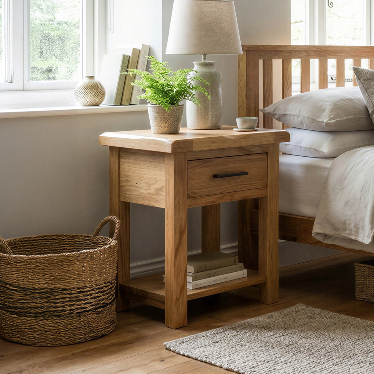 Rustic Solid Oak Lamp Table Dovetail Drawer Lower Shelf