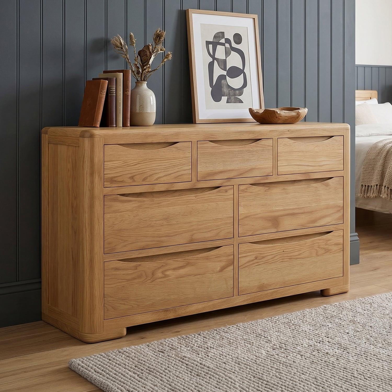 Harper Solid Oak Wide Chest Of Drawers