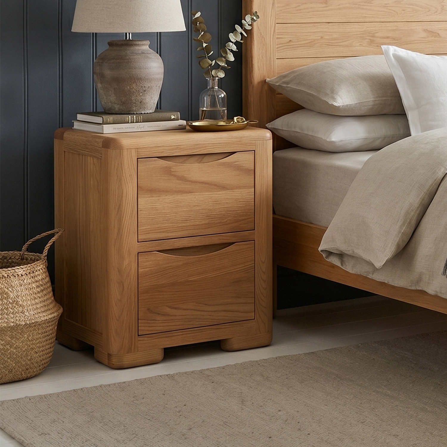 Harper Solid Oak 2 Drawer Bedside Chest