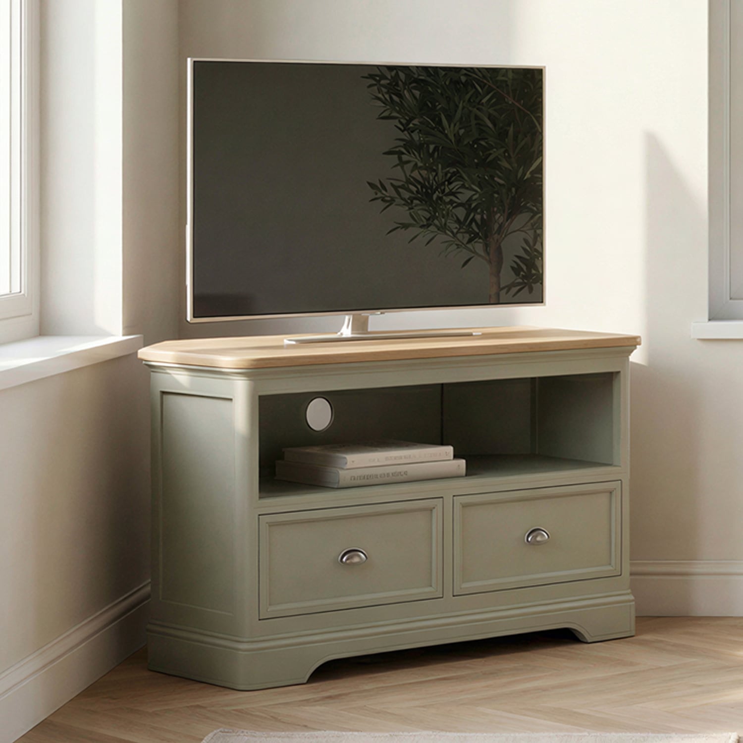 Brampton Soft Green Painted Corner TV Cabinet