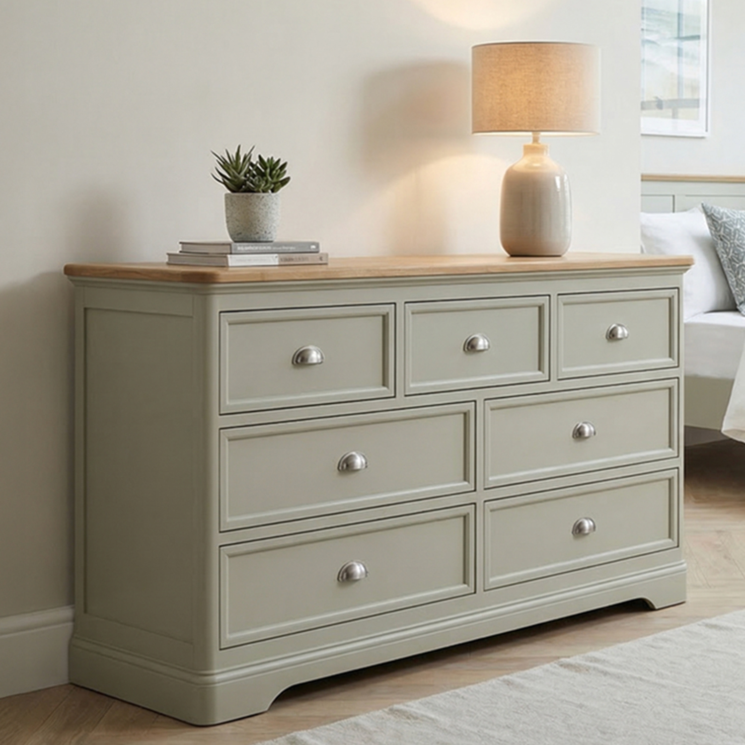 Brampton Soft Green Painted Wide Chest Of Drawers