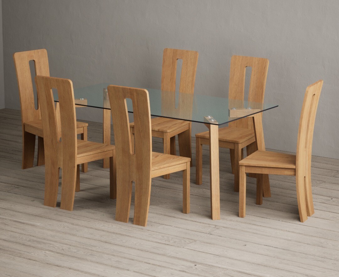 Lakelyn 180cm Solid Oak And Glass Dining Table With 8 Oak Lucca Chairs