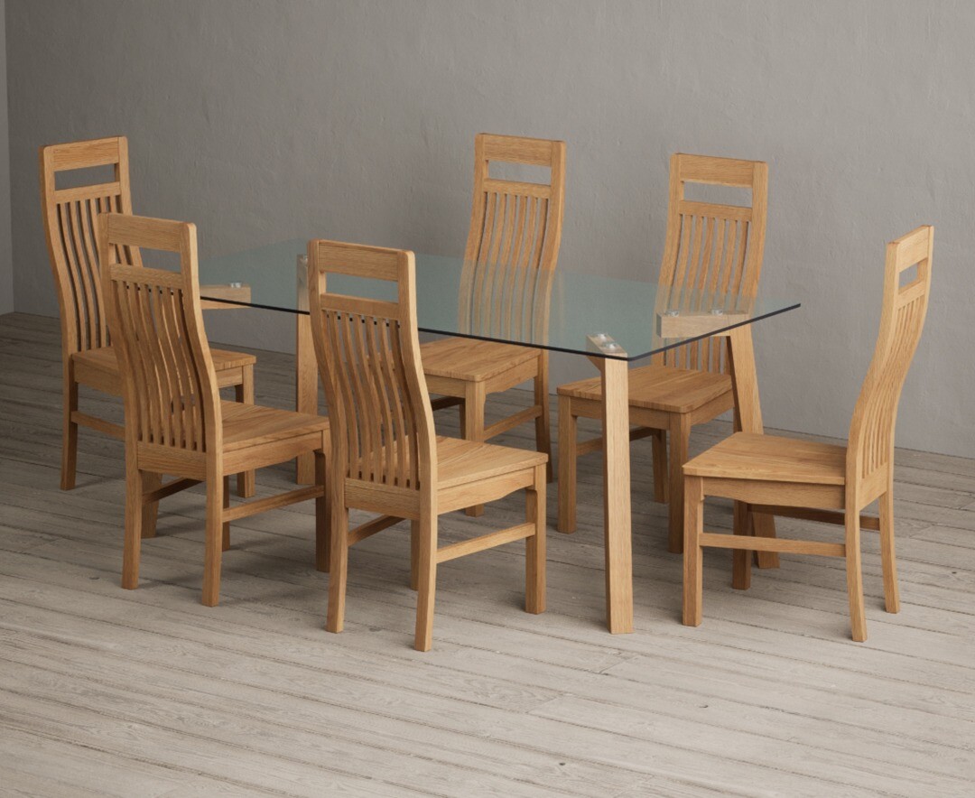Lakelyn 180cm Solid Oak And Glass Dining Table With 6 Oak Monroe Chairs