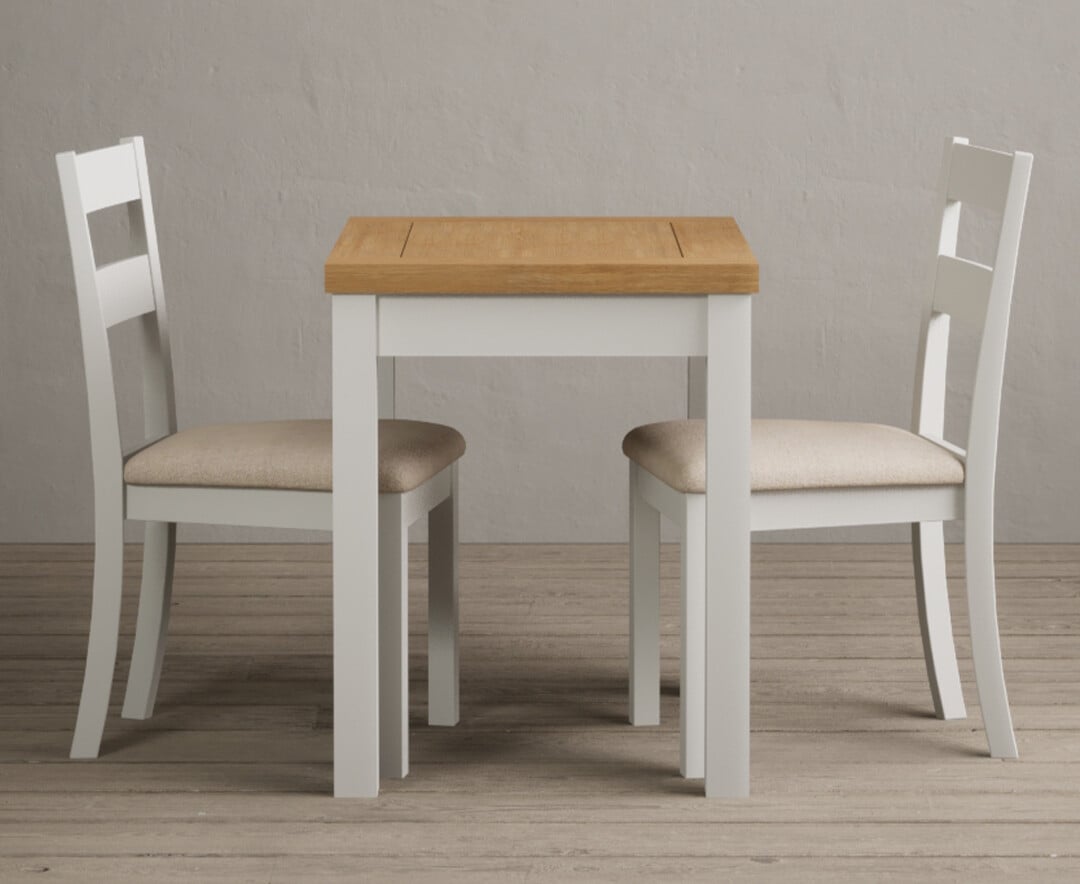 Extending Hadleigh Oak and Signal White Painted Dining Table with 4 Charcoal Grey Kendal Chairs